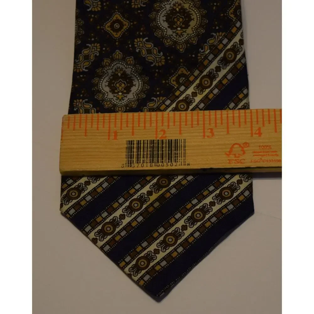 Vintage Yves Saint Laurent Tie Navy Blue Geometric Pattern Designer YSL